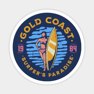 Vintage Gold Coast, Australia Surfer's Paradise // Retro Surfing 1980s Badge Magnet